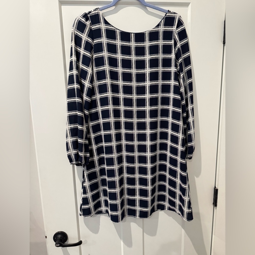 Blue and White Plaid Love, Kuza Long Sleeve Dress